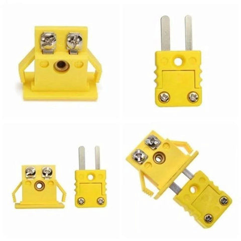 K-Type panel-mount thermocouple socket and plug connector, yellow, 2-pack.