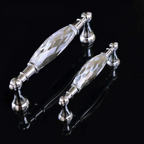 Two Pack 3.78 Inch Glass Dresser Drawer Handles With Clear Crystal Look Pull Knobs In Chrome Metal Finish, 96mm Center To Center