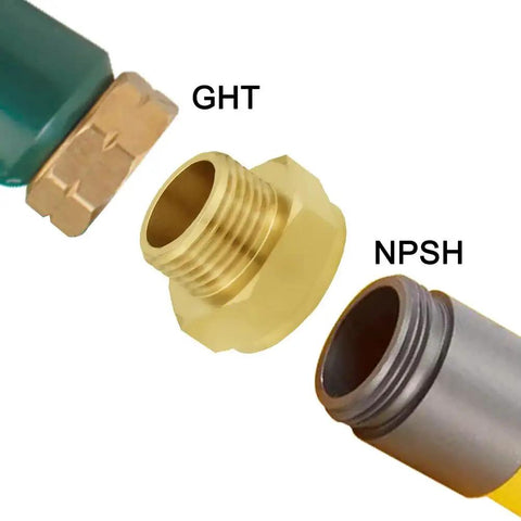 Heavy Duty Brass Garden Hose Adapter 1 Inch NPSH Female To Three Fourths Inch GHT Male Connector parts close-up