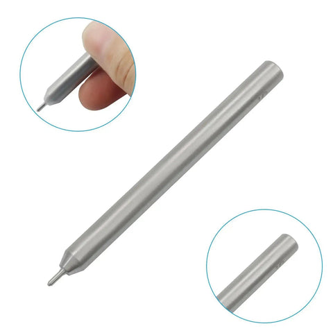 Close-up of handheld Pro Grade Eyelet Punch Die from 2 mm Grommet Setter Tool Kit, showing detailed stainless steel craftsmanship.