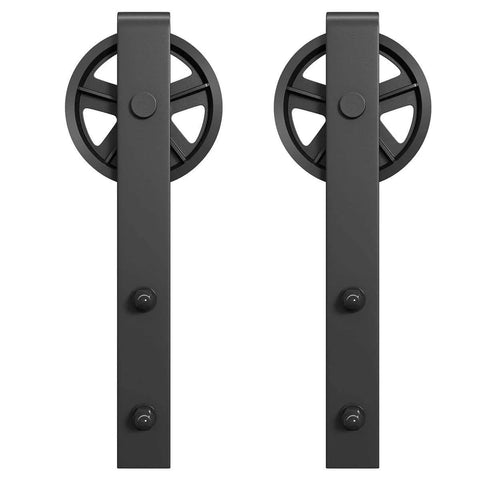 Sliding Barn Door Hangers 2 Pack In Black Big Wheel Design Heavy Duty Built To Haul 170 Lb Capacity Fits 36 48 Inch Wide Doors