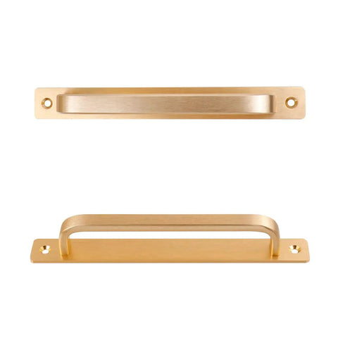 2 Pack Barn Door Handles for Cabinets and Drawers, Aluminum Alloy Flush Flat Base Pulls in Gold, 7.56 Inch Center Hole
