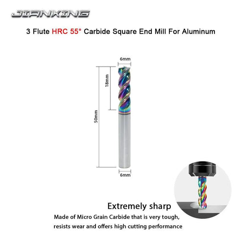Six Millimeter Carbide Square End Mill For Aluminum And Copper Applications, 3 Flute High Feed U Type Cutter With DLC Coating