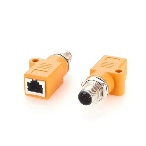 Waterproof M12 to RJ45 Bulkhead Adapter A Code 8 Pin Male to RJ45 Jack Straight Orange Industrial Networking
