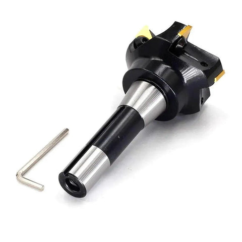 Indexable End Mill With R8 Shank 3 Inch Cutting Diameter 6 Inch Overall Length 90 Degree Positive Rake Right Hand Cut 5 Flutes Carbide Inserts TPCN32PDTR TPG32 Included Great For Slotting And Peripheral Milling From OSCARBIDE