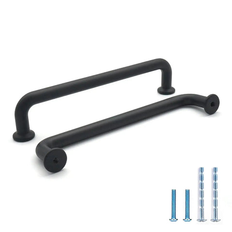 10 Pack Matte Black Kitchen Cabinet Pulls 5 Inch Center To Center 128mm Zinc Alloy Solid Round Drawer Handles with screws shown