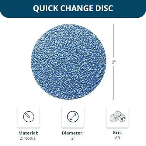 Pro Grade 2 Inch Quick Change Zirconia Sanding Discs with R Type Backing, 80 Grit, 25 Pack by Benchmark Abrasives, front view