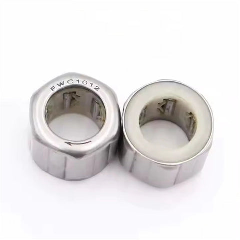 Two EWC1209 unidirectional needle roller clutch bearings, 12x18x9 mm, front and side views