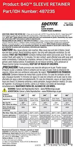 Label of High Strength Sleeve Retainer Adhesive Tube 6 ml for Automotive Engine Assembly Medium Temp Anaerobic Bond