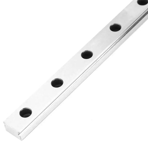 MGN12H Black Miniature Linear Rail Guide 12mm Width with holes for slide block, shown in a close-up angle, compact linear motion rail system.