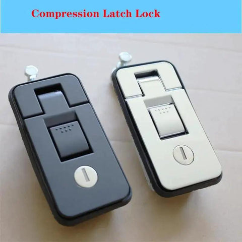 Two Pack Compression Latch Lock For RV Camper Cupboard Doors With Key, showcasing black and white zinc alloy locks