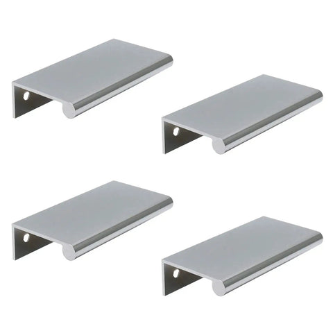 4-pack of 3.15 Inch Rounded Edge Finger Pulls for cabinets and drawers, chrome plated aluminum alloy concealed back mount handles.