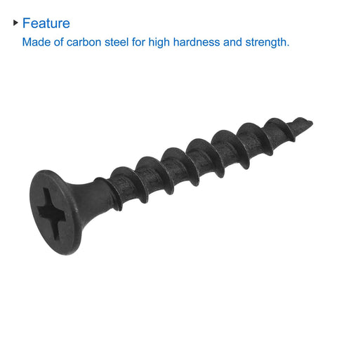 Size Eight By One And Three Sixteenth Inch Wood Screws Phillips Flat Head Self Tapping Carbon Steel Gray, single screw close-up