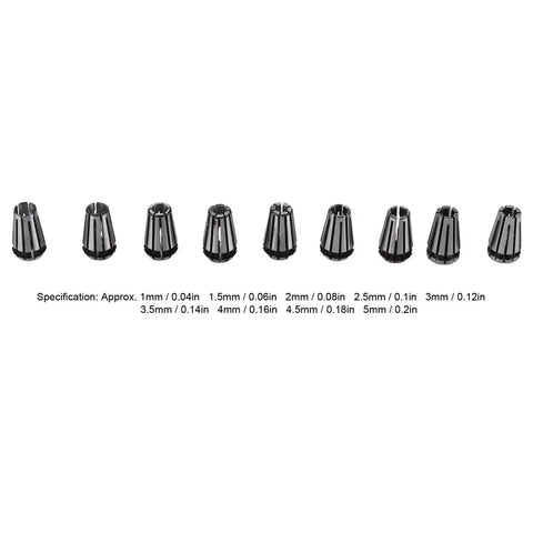 ER8 Collet Chuck Set 9 Piece for CNC Engraving Machines and Milling Lathes Pro Grade Tool Holder Kit showing multiple collet sizes