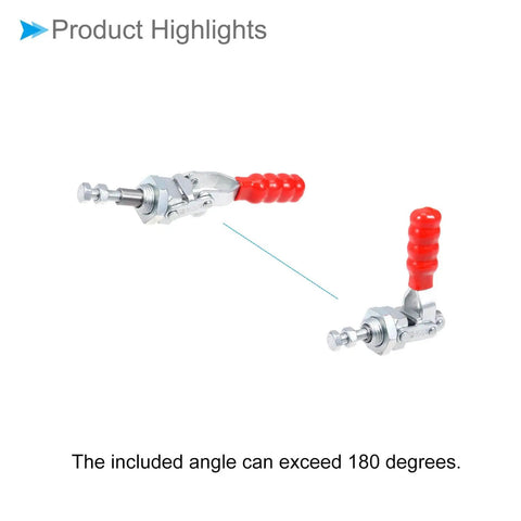 Heavy Duty Toggle Clamp With 220 Lbs Holding Capacity, Push Pull Quick Release Down Action, Red Handle, Zinc Plated Steel