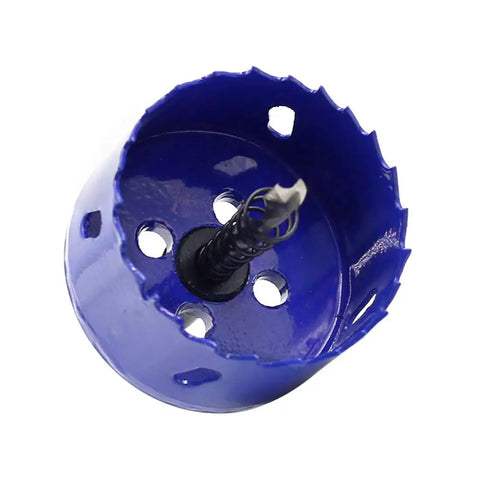 DIY Ready Hole Saw Kit 2-3/8 Inch 60mm Bi-Metal HSS Cutter showing cutting edge and drill bit adapter