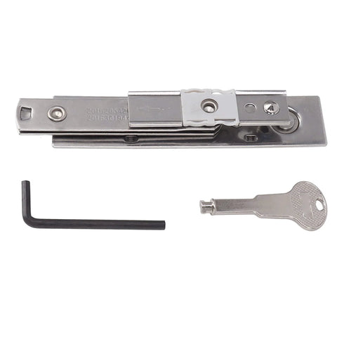 Casement window hinge set, stainless steel friction stay with ventilation limiter, 23mm slot width; includes Allen wrench and key