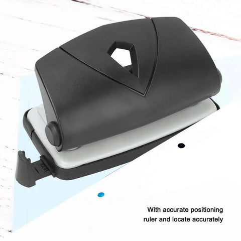 2 Hole Puncher With Positioning Ruler Mini Handheld Black Office Tool For School Non Slip Bottom 10 Sheet Capacity