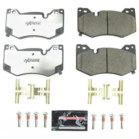 PowerStop front brake pads kit with installation hardware for Cadillac CT4/CT5/Corvette, Z26 carbon-fiber ceramic, 4 pads.