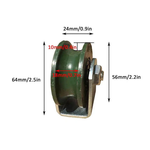 U Groove Track Wheel Set for Round Tubes Inverted Track Sliding Doors and Industrial Machines, Heavy Duty Cast Iron Caster Wheels, side view dimensions