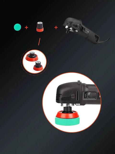 Mini Car Polisher Kit For Auto Detailing With 750W Buffer, Smooth, Low-Vibe Operation, shown with detail polishing pads