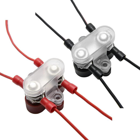 Bus Bar Terminal Block Power Stud Size 0.3125 Inch Battery Junction Post Distribution Block Insulated With Cover DC 48V 250A For Auto Truck RV Boat Red And Black Beefy shown with insulated cover and wires in red and black