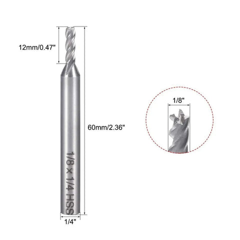 HSS AL Spiral Drill Bit For Metalworking With Four Flute Straight Shank One Eighth Inch Cutting Diameter And One Quarter Inch Shank Built For Carbon Steel Aluminum Die Cast And CNC Machining From Uxcell