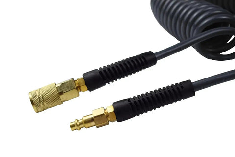 Durable Polyurethane Recoil Air Hose 1/4 Inch Inner Diameter 25 Foot Long With Bend Restrictor And 1/4 Inch Quick Coupler Plug Kit