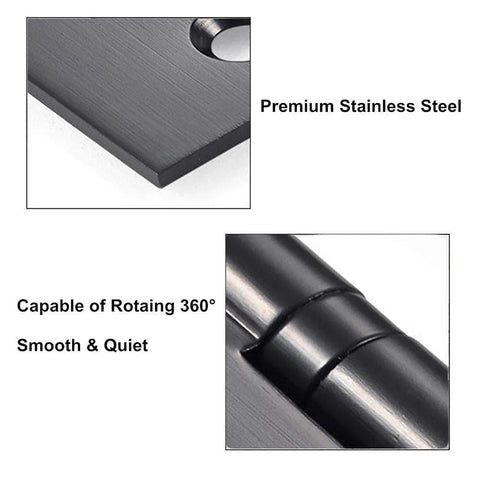 VOLUKA 6-pack non-mortise door hinges, 4 x 3 inches, black stainless steel, smooth 360° rotation