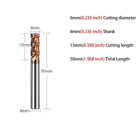 6mm Carbide Square End Mill 4 Flutes CNC Router Bit Pro Grade Beefy Cutter For Alloy Steel And Hardened Steels HRC55 TISIN Coated