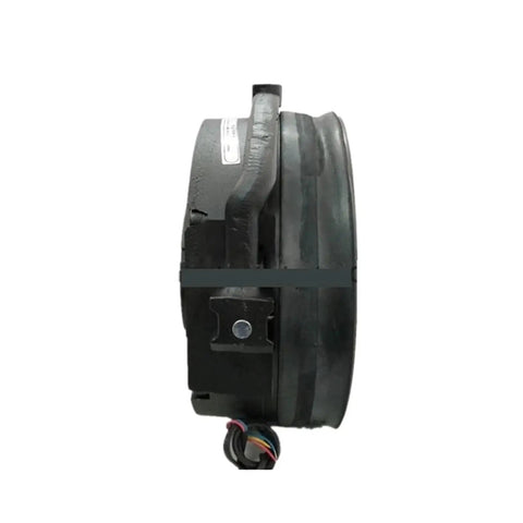 Side view of electromagnetic brake clutch unit with wiring harness for DC motor