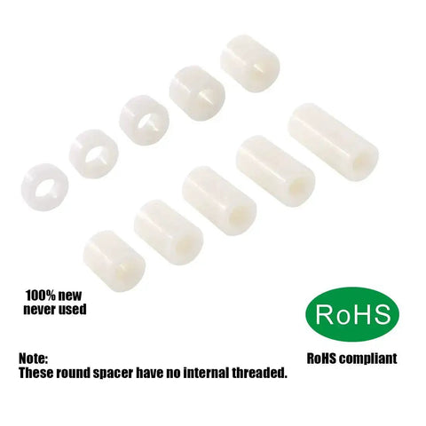 150 Piece Nylon Round Spacer Kit For M6 Screws With 11mm Outer Diameter And 6.2mm Inner, creamy white round nylon standoffs displayed