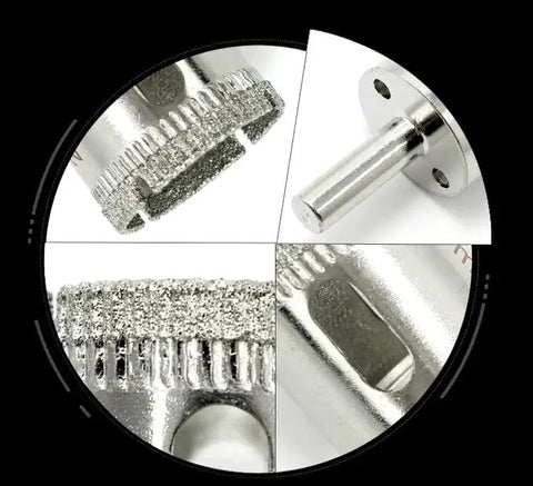 Close-up view of Diamond Drill Bits For Glass 10 Piece Hole Saw Set With Industrial Grade Grit for cutting glass and ceramics.