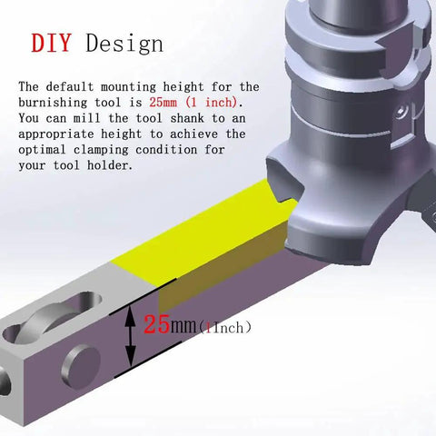 Diagram of a Mini Lathe Burnishing Tool For Smoother Surface Finish And Mirrorlike Shine During Turning No Grinding Needed High Hardness Bearing Steel Balls Deliver Superior Wear Resistance And Precision For Consistent Flawless Results with 25mm mounting height.