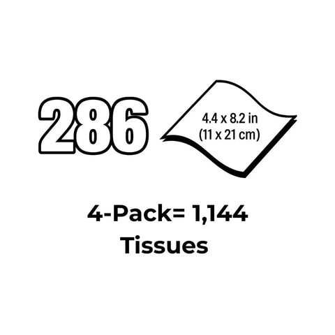 Image showing details of Delicate Task Wipers 286 per box, 4.4 x 8.2 in size, 4-pack totaling 1,144 tissues.
