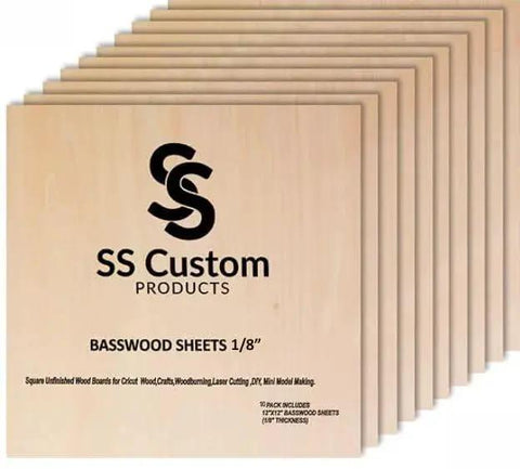 Premium Basswood Sheets for Crafts 3mm Thick for Laser Cutting and Wood Burning 12 by 12 Inch 10 Pack by SS Custom Products