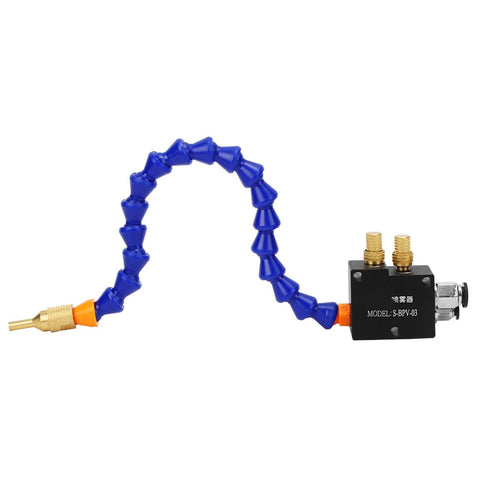 Cooling And Lubrication Spray System for CNC Lathe and Milling Machines with Tool Engraving Kit, close-up view of blue nozzle
