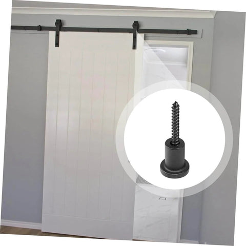 Barn Door Track Connector Kit And Stopper Set With Easy Installation Versatile Home Improvement Accessories For Sliding Doors Barn Door Spacers And Replacement Hardware For DIY Projects shown on installed barn door.