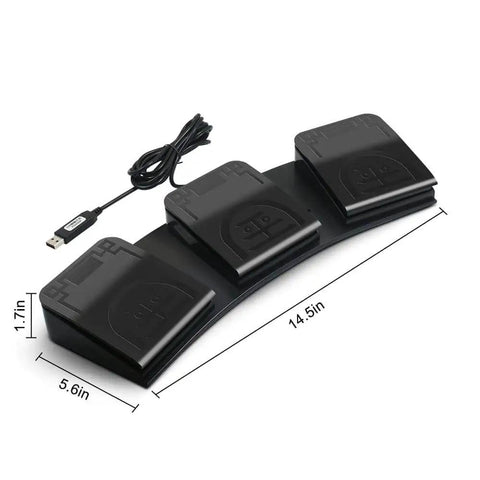 Three Key USB Foot Pedal Programmable Foot Switch For PC with dimensions and USB cable included