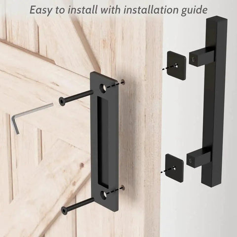 2 Pack 12 Inch Barn Door Handles With No Gap Flat Plate Design Heavy Duty Square Matte Black Sliding Barn Door Pull Handles Easy To Install Upgrade Back Plate Welded For Seamless Fit.