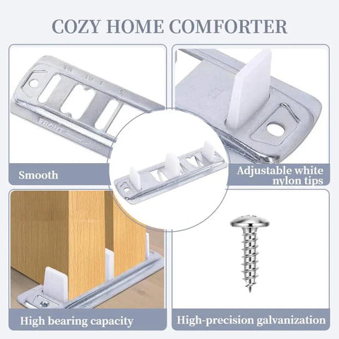 Sliding Door Roller Kit For Top Hung Wardrobe And Closet Doors, Five Piece Replacement Set with front and rear components shown