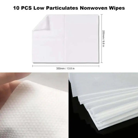 10 pcs low particulates nonwoven wipes, showing dimensions and texture, for Must Have All In One Resin 3D Printer Tools Kit.