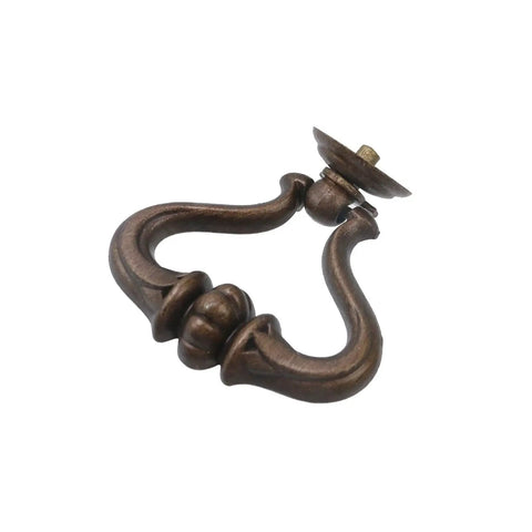 Bronze zinc alloy drop ring drawer pull handle with vintage design, 68x28mm size, single hole swing mount, ideal for rustic furniture.