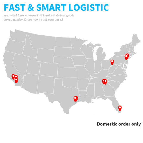 Map of US showing 10 warehouse locations for logistics and delivery with text 'Fast & Smart Logistic'