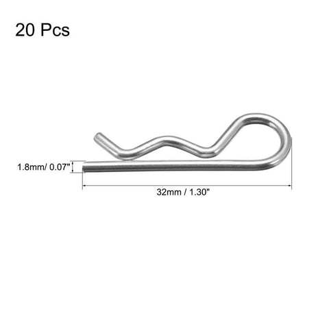 Hair Pin Cotter Pins 1.8mm Wire, 32mm Length R-Shaped Spring Fasteners For Bolts And Pins, Galvanized Carbon Steel, 20 pcs