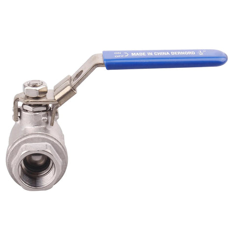 DERNORD 1/2 in stainless steel 304 ball valve with blue lever handle, full-port