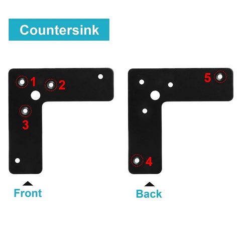 Front and back view of 10 Pack Black Flat Corner Brace 4x4 Inches L Shaped Stealth Speed Mending Plate with countersink holes