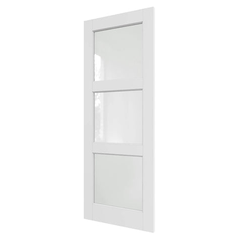Side view of 24x80 Glass Door Slab For Interior Rooms, Modern French Style Door Panel for home, with frosted safety glass and MDF frame.