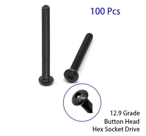 100 Pcs M3 30mm Hex Socket Button Head Cap Screws Kit Black Oxide Finish Alloy Steel 12.9 Grade 0.5mm Thread Pitch