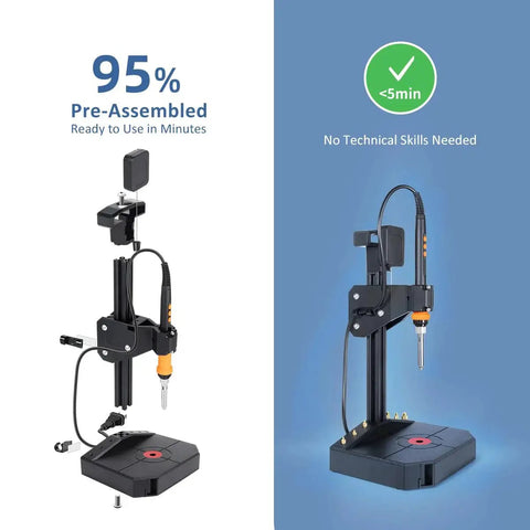 Heat Set Insert Tool With 90W Soldering Iron And M2 To M8 Tips And 30 Inserts, shown 95% pre-assembled for easy setup.